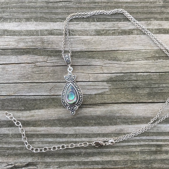 Abalone marcasite silver plated necklace new in box - Picture 3 of 10